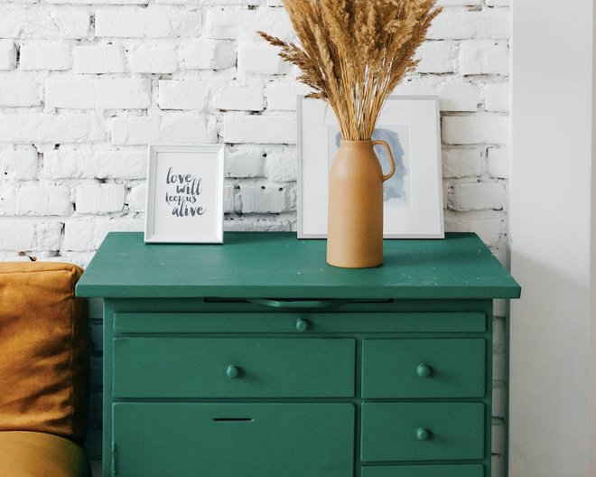 Green dresser with jug